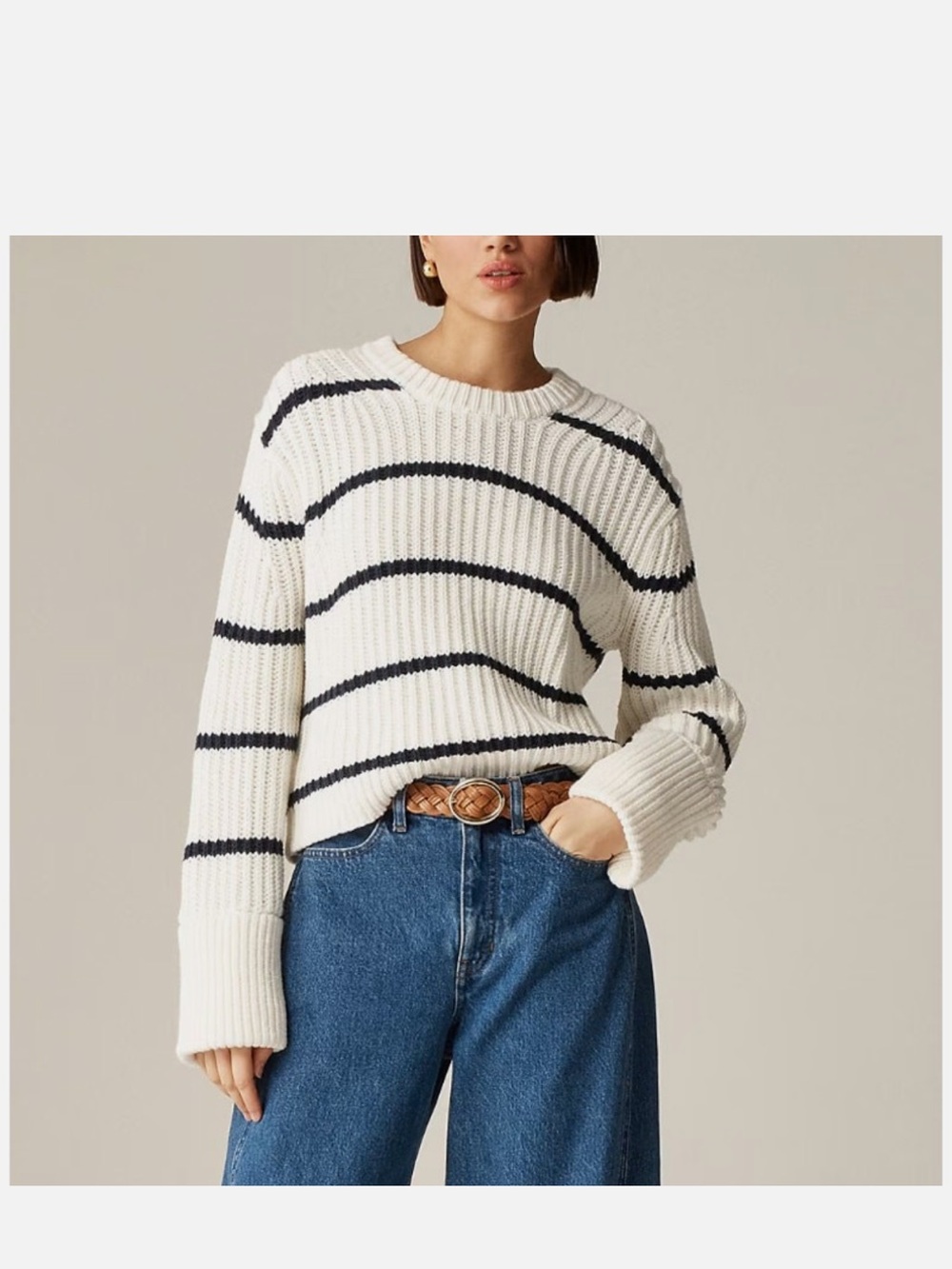 J. Crew Heritage Cotton Fisherman Blue and White Crewneck Sweater